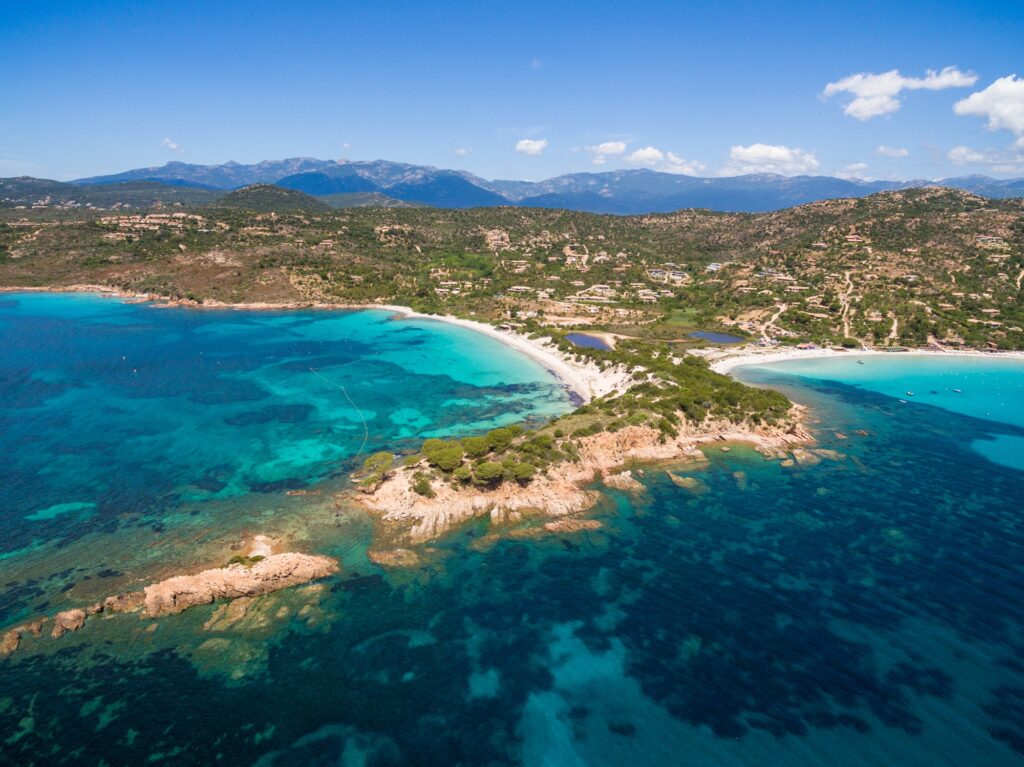 Aerial view of Palombaggia beach in Corsica Island in France, best places to visit in France