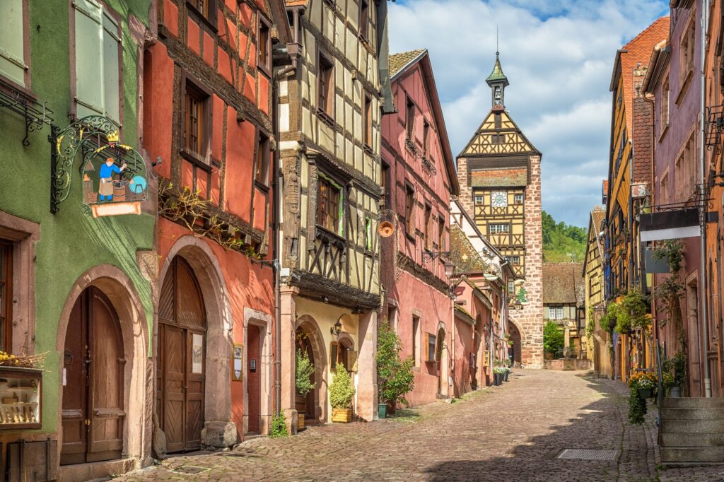 Central street of Riquewihr village, Alsace, best places to visit in France