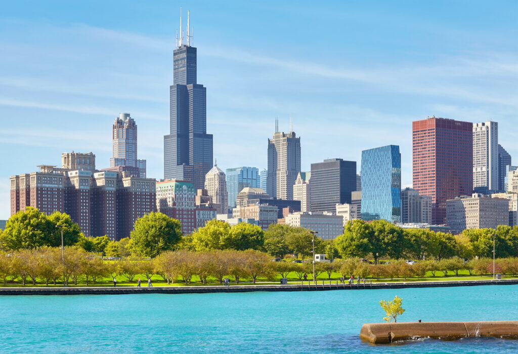 Chicago city skyline on a sunny day, USA, best places to visit in the usa