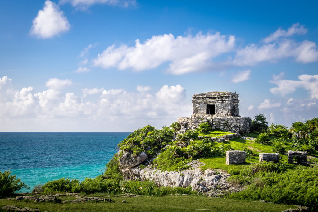 God of winds Temple and Caribbean sea - Mayan Ruins of Tulum, Mexico, best digital nomad spots