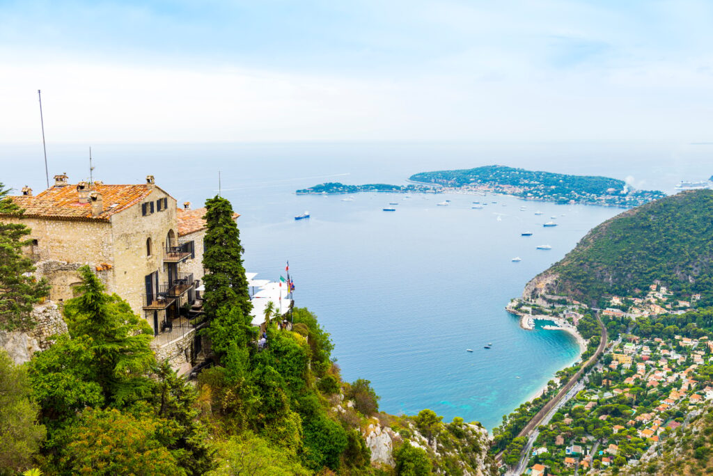 High angle view of rooftops and coastline, Eze, Cote d'Azur, France, best places to visit in france