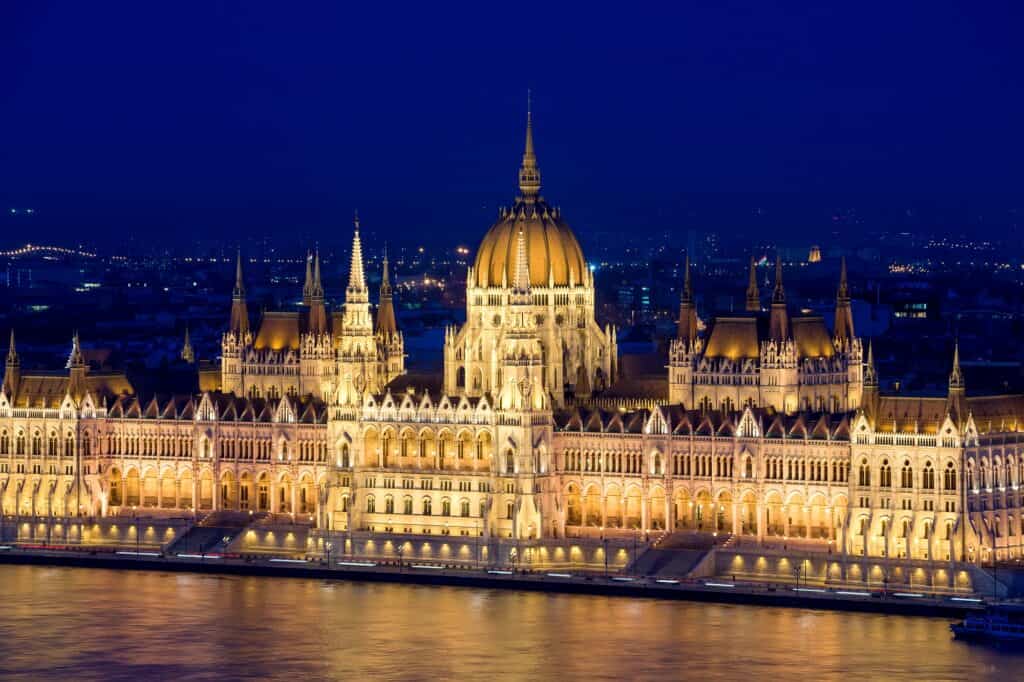 Night view of the Hungarian Parliament Building. Budapest, best digital nomad spots