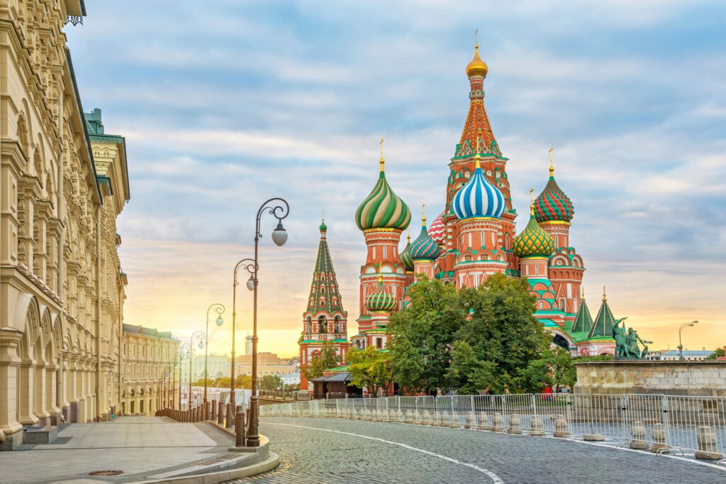 Saint Basil Cathedral on sunrise, Moscow, most iconic landmarks in the world