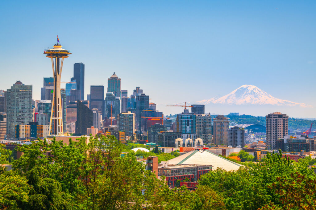 Seattle, Washington, USA Downtown Skyline with Mt. Rainier, best places to visit in the usa