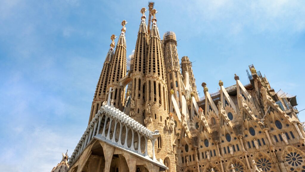 The Sagrada Familia and construction works in Barcelona, most iconic landmarks in the world