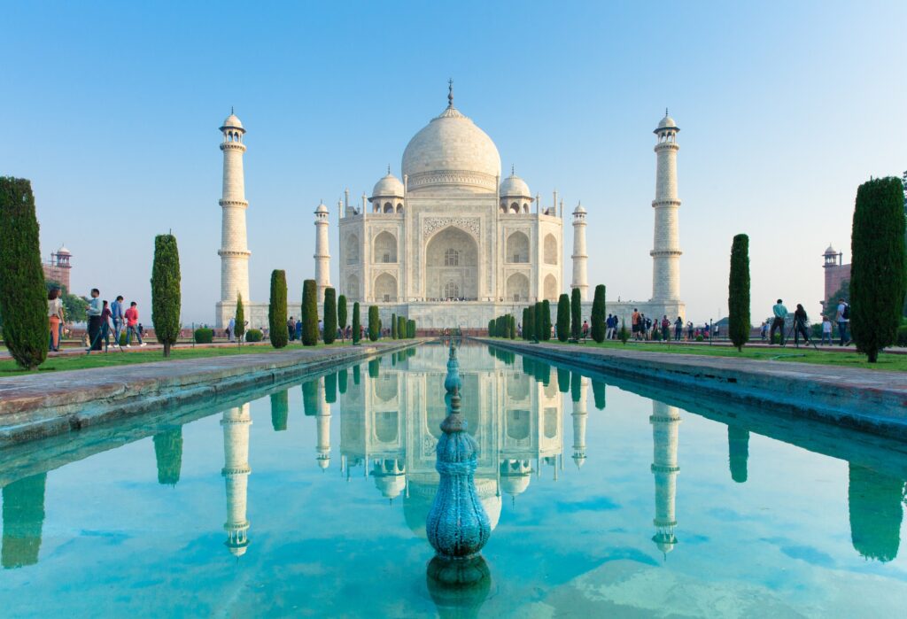 The view of Taj Mahal at sunrise, Agra, India, most iconic landmarks in the world