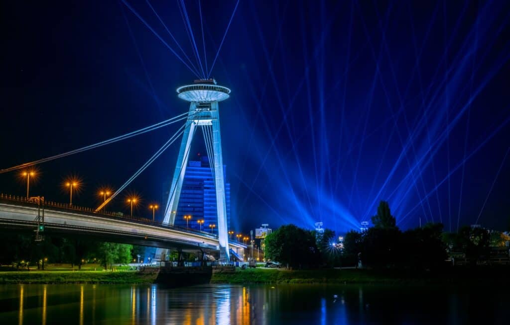 UFO Bridge Bratislava at Night, best places to visit in slovakia