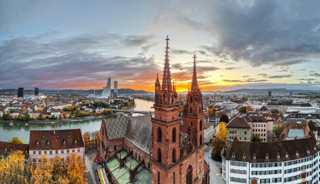 Basel, Switzerland sunrise over the Rhine River, best places to visit in Switzerland