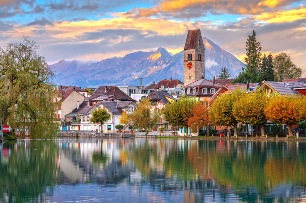 Interlaken, Switzerland on the Aare River at Dawn, best places to visit in switzerland