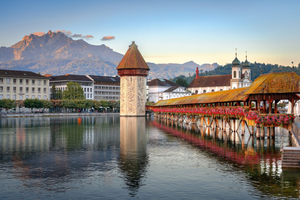 Lucerne, Switzerland in the Morning on the Ruess RIver, best places to visit in switzerland