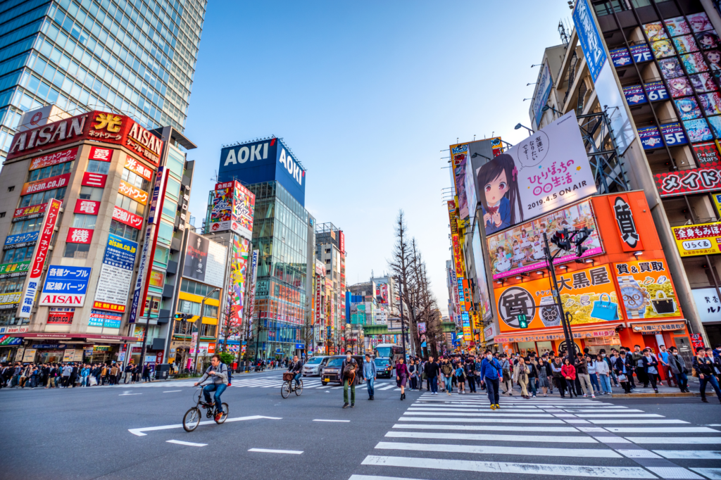 Busy city scene in Tokyo, Japan.