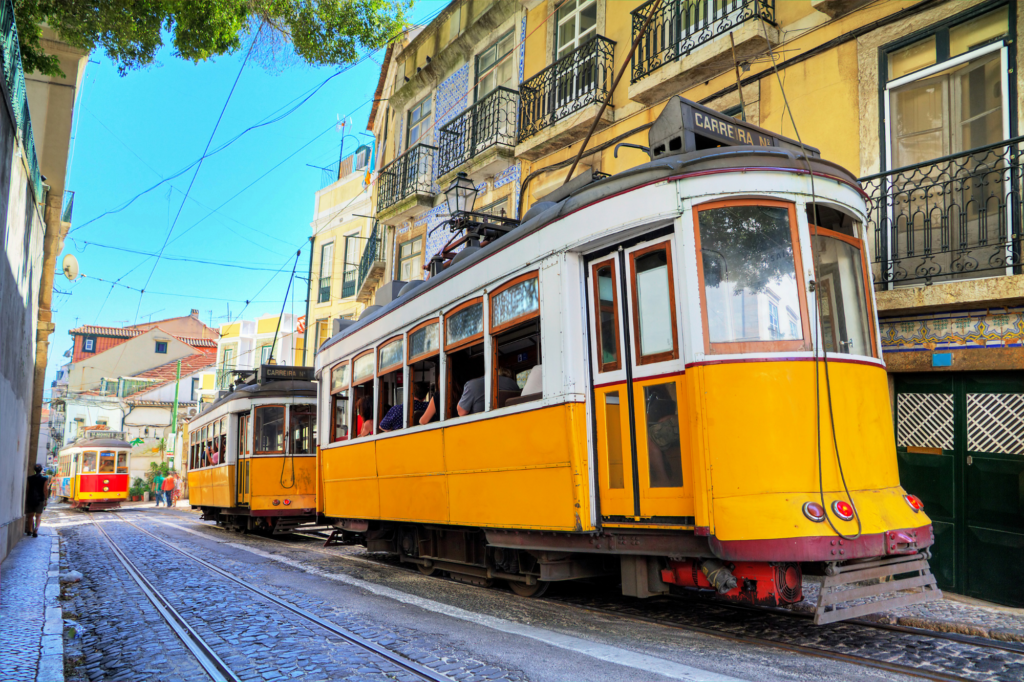 Yellow Trolley in Lisbon, Portugal. Lisbon  is one of the most vegan-friendly cities in the world.