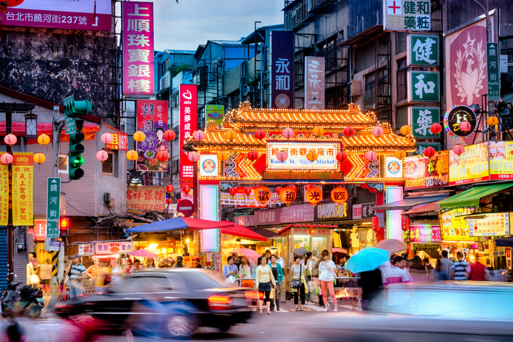 Busy city scene in Taipei, Taiwan